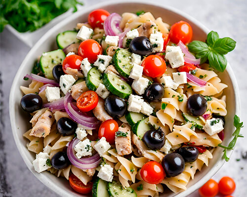 Pastasalade met kip en pesto